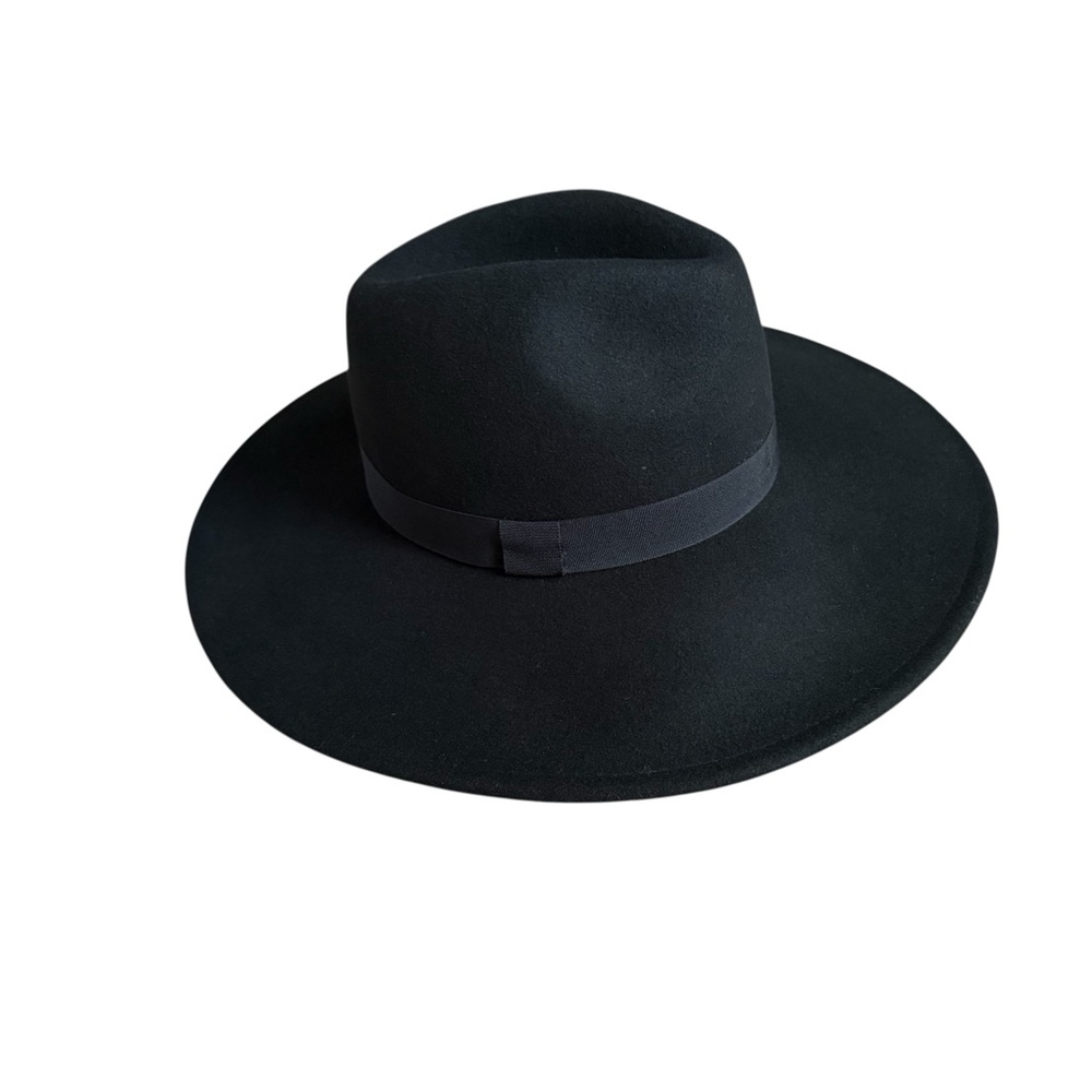 Zara Black Wool Elegant Wide-Brim Hat Size Medium